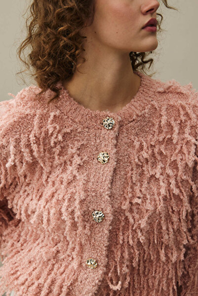 Fahhar Fringed Knitwear Jacket Pink