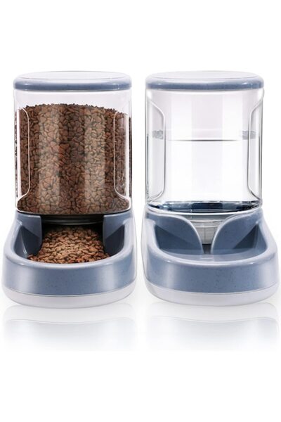 OEMN Double Feeder, Food and Water 3.8 Liters, Gray