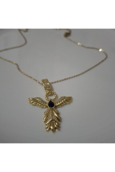 azra takı tasarım Zümrüdüanka, Phoenix, Steel Zircon Stone, Gold Short Women's Necklace