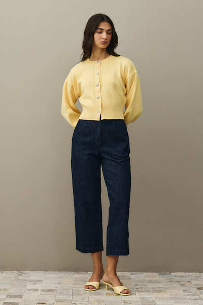 Fahhar Gold Buttoned Knit Cardigan Yellow