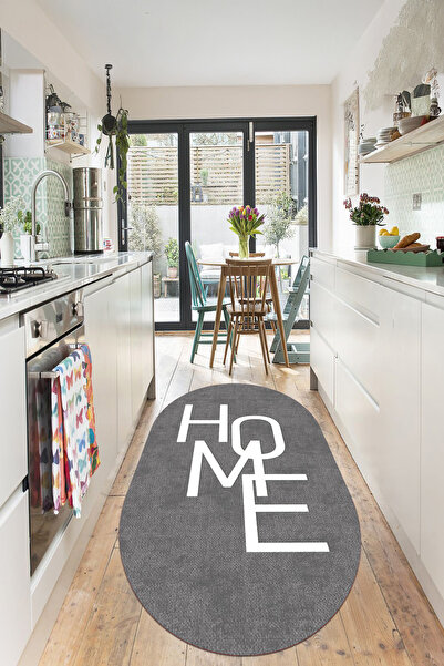 EVİMSEN Dijital Baskılı Yıkanabilir ve Kaymaz Tabanlı Home Desenli Oval Mutfa...
