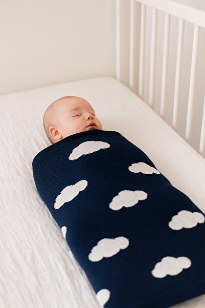 Sebir Moda بطانية أطفال تريكو منقوشة على شكل سحابة مقاس 90×90 سم