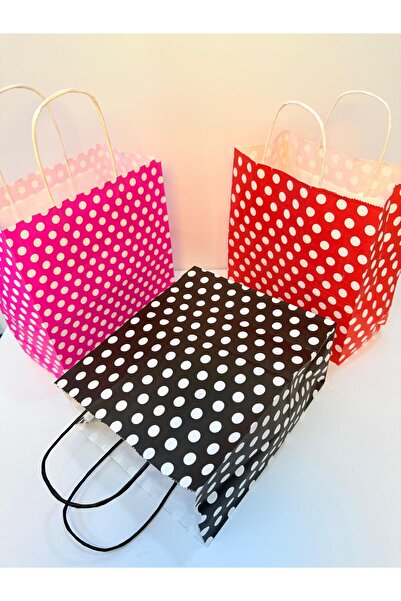 aybaş kağıtçılık 1.Kalite 18x24 Cm (9 Adet) 3 Farklı Renk Beyaz Benekli Kraft Kağıt Çanta,Hediye Poşeti,Hediye Paketi