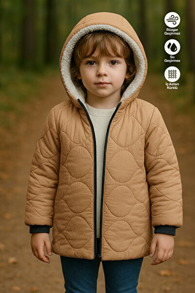 JARMO KİDS Boy's Waterproof and Windproof Fur Lined Hooded Coat with Onion Pa...