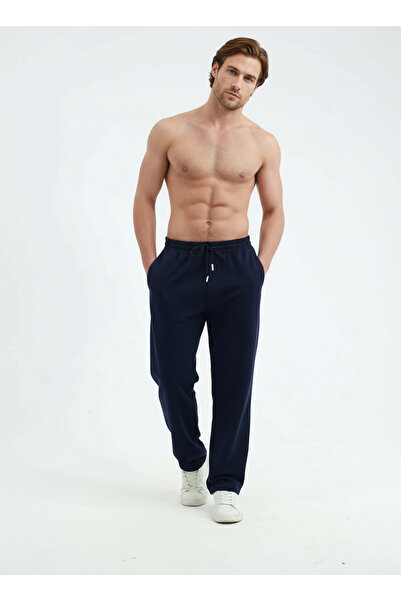 Sizce Moda Navy Blue 2 Thread Baggy Sweatpants Comfortable Full Fit Wide Leg