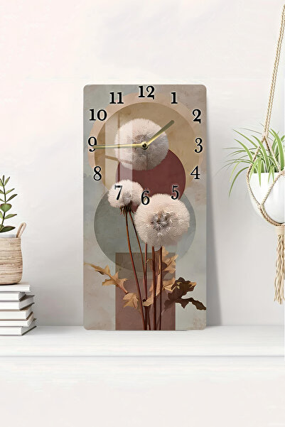 kutuTR TEMPERLİ CAM TABLO SAAT – MODERN ÇİÇEK VE SOYUT DAİRE DESENİ (30X60 cm...