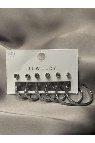 Luz De Viento 6'lı Zarif Halka Küpe & Taşlı Küpe Kombin Seti