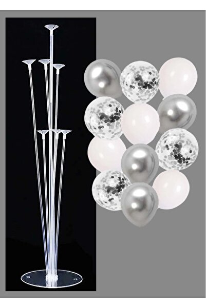 Doğumgünü Marketim 7'li Balon Standı , Gümüş Balon İçi Konfeti ve 10 Adet Güm...