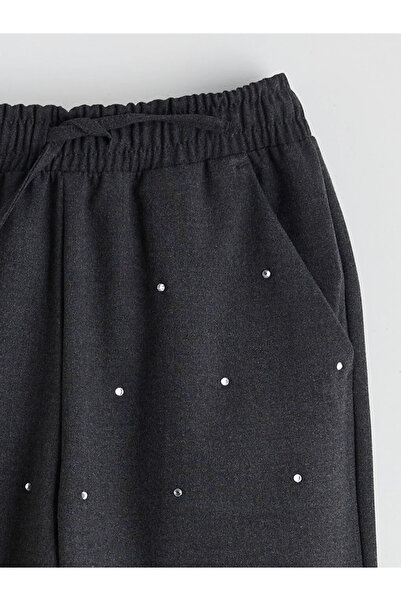 LC Waikiki LCW Kids Gri Beli Lastikli Taşlı Kız Çocuk Pantolon