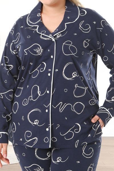 Bella Linda Buttoned Cotton Long Sleeve Plus Size Pajama Set