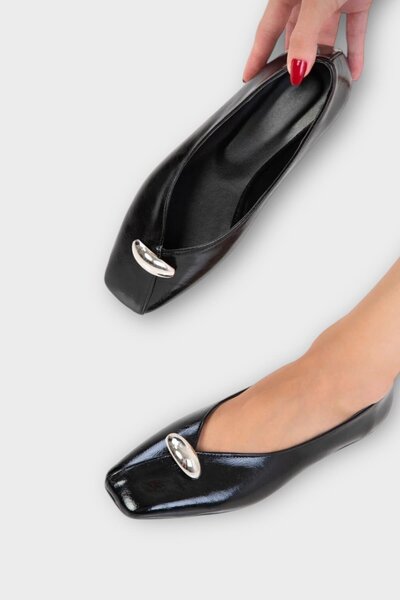 Liger Женски балерини с квадратна катарама BLACK