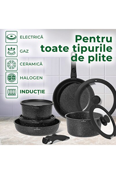 Just Perfecto Pot Set - 11 Pieces - Cooking Set With Lid - Granite Pots And Pans Set-Easy Coo