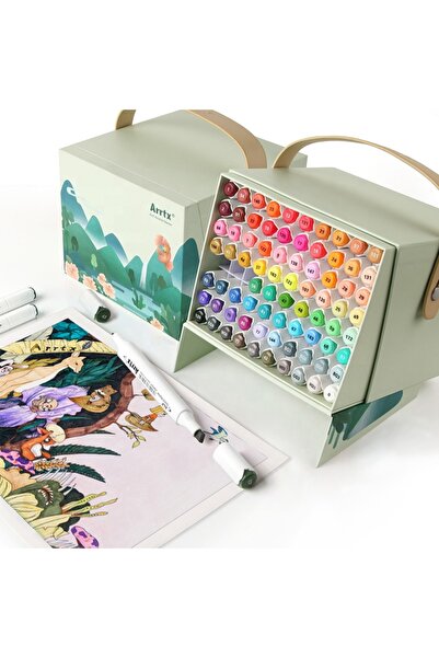 ARRTX Set of 80 permanent alcohol-based markers with double tip for sketches, drawings, paintings, Artxx