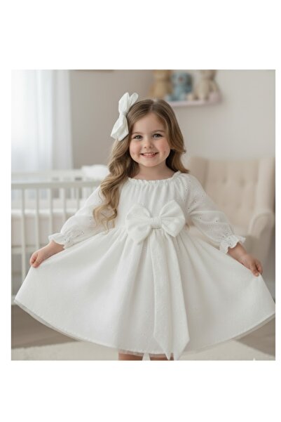 Tinypeople Kız çocuk beyaz fisto elbise fiyonklu beyaz çocuk elbise vintage çocuk elbise