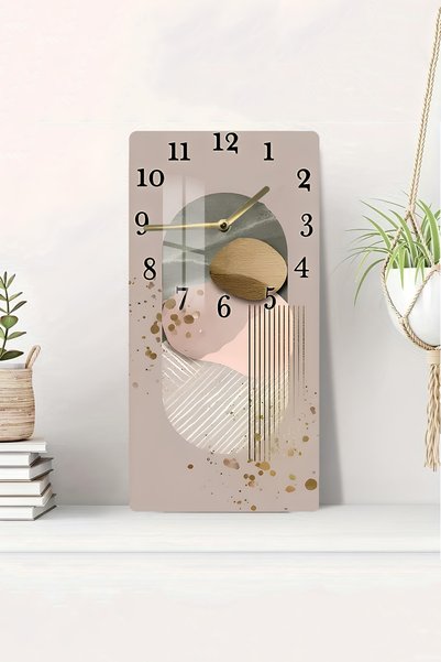 kutuTR Soyut Modern Desenli Temperli Cam Tablo Saat – 30X60 cm | HD UV Baskı–...