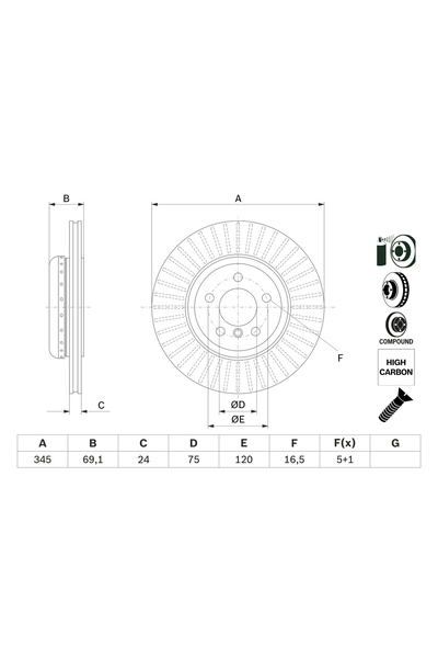 Bosch Brake Disc, rear left/right, BMW 6 Series, F13,