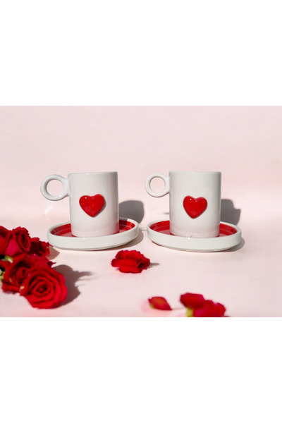 seda seramik Handmade Heart 4-Piece Coffee Cup Set for 2 People