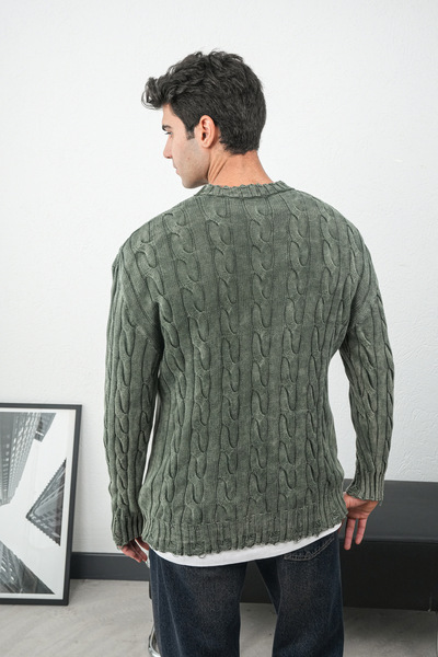 İLKCET MODA Acid Washed Oversize Knitted Men's Sweater