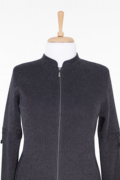 HESNA Anne Women's Plus Size High Neck Zippered Pocket Seasonal Overcoat