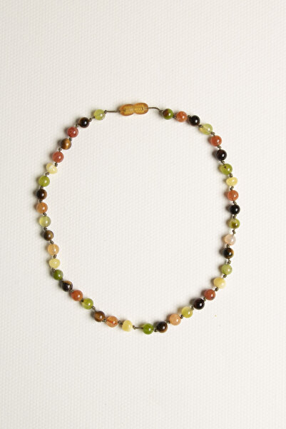 Boas Sertifikalı Bebek Kehribar Kolyesi – Kehribar, Akik, Yeşim ve Kaplan Gözü Taşı Kombinasyonu