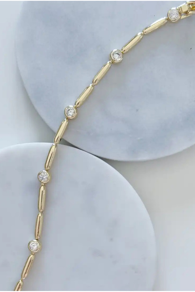 Aleda Steel Gold Stone Tube Bracelet