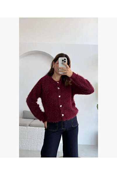 Eliss butik Kalp Düğmeli Yumoş Hırka