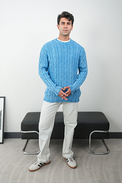 İLKCET MODA Pulover bărbați oversize cu spălare acidă