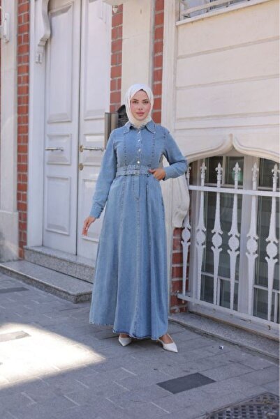 By Pommes Life فستان دينيم نسائي بحزام مزدوج وأزرار نصفية