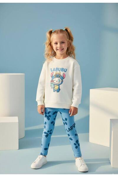 LUCCO Labubu Printed Girls' Sweatshirt Leggings Set