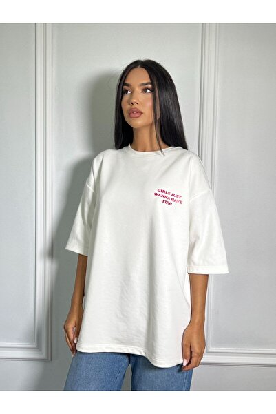 CC STORE Tricou tip oversized HAVE FUN, cu imprimeu minimalist în față