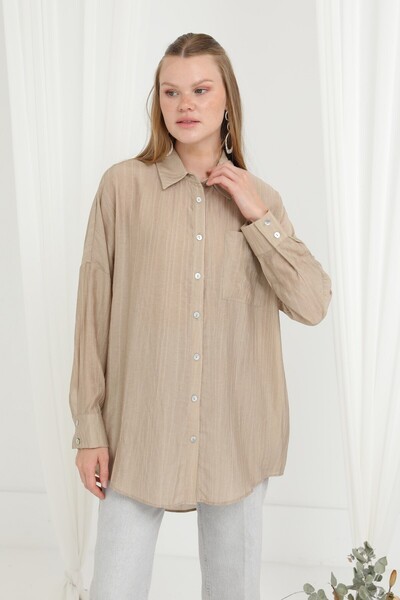 Puane Kadın Düğmeli Arkası Roba Detaylı Gömlek