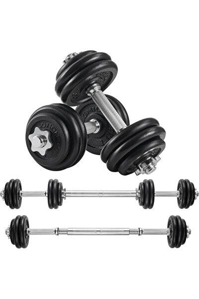 SONGMICS Set gantere reglabile 30 kg fontă, 12 discuri, cu bară extensibilă