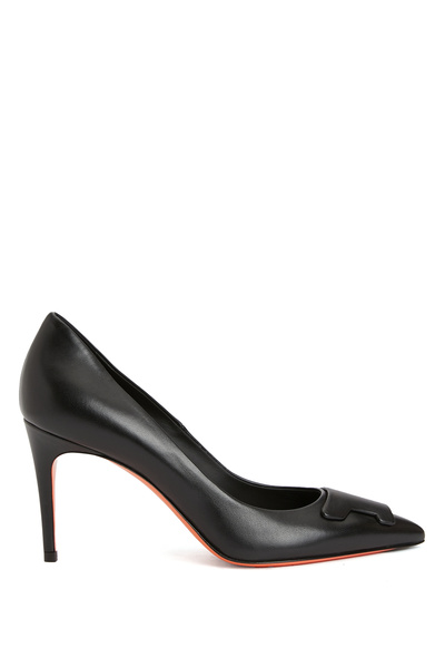 Santoni Siyah Deri Stiletto