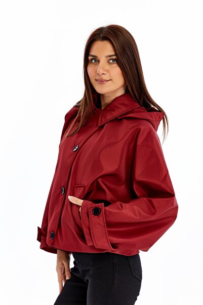 Primaro Bat Sleeve Pocket Detachable Hood Lined Trench Coat