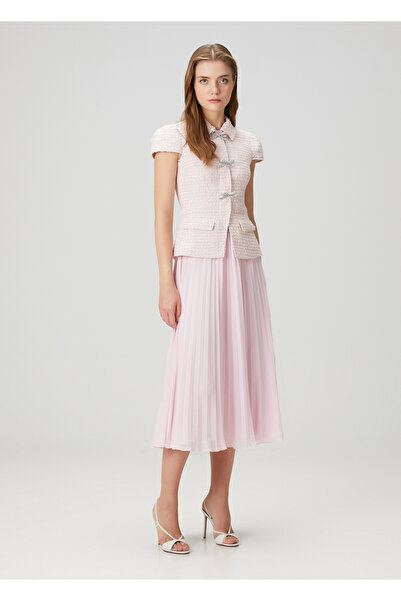 Self Portrait Pembe Pileli Midi Kokteyl Elbise
