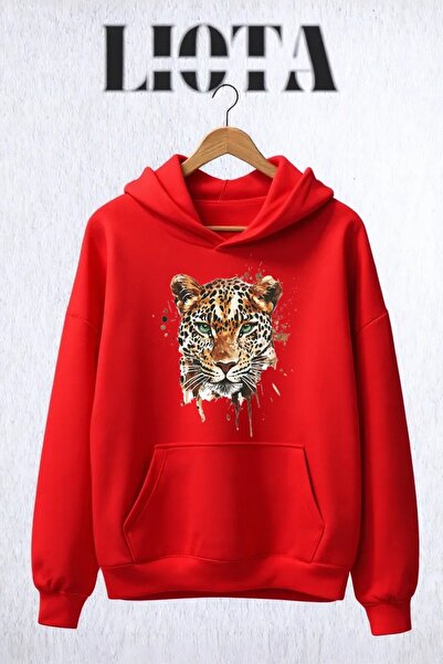 Vordevia Leopard Printed Oversize Cotton 3 Thread Sweatshirt