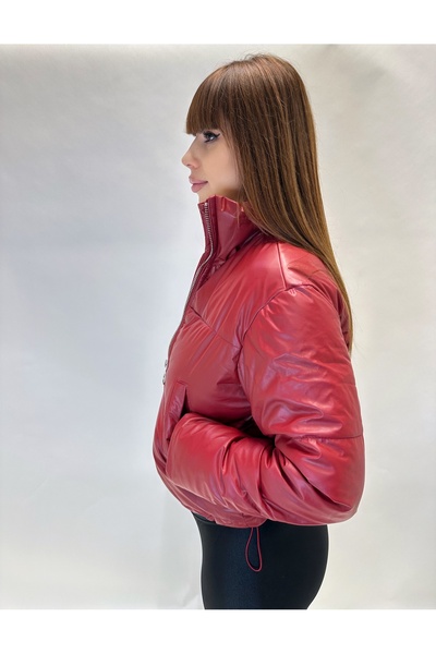 IFASTFASHION Women's short faux leather jacket - quilted model with high collar, ideal for autumn-winter