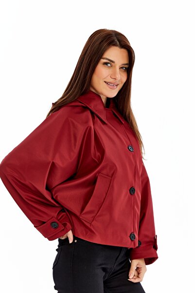 Primaro Bat Sleeve Pocket Detachable Hood Lined Trench Coat