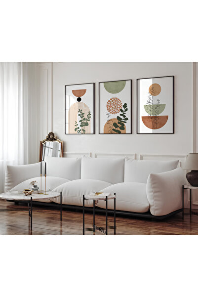 ARTCASTLE Set de 3 tablouri cu ramă din lemn, verde, stil Mid Century