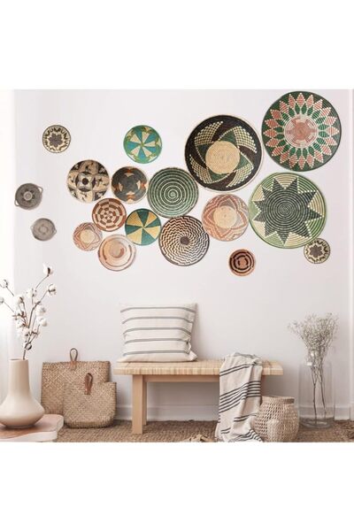Generic Glenmal 18Pcs Boho Basket Wall Decals Round Sticker Modern Decor Peel...