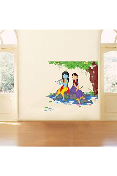 Generic BPA Decals 'Lord Krishna Playing Flute with Radha on River Bed' Wall ...