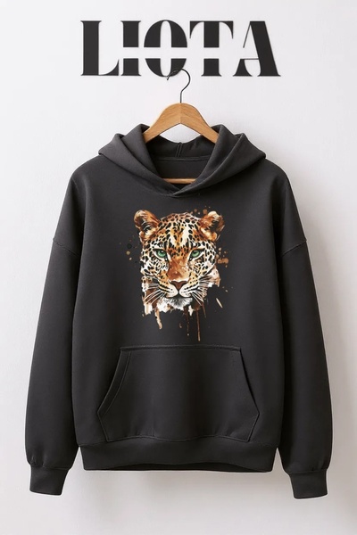 Vordevia Leopard Printed Oversize Cotton 3 Thread Sweatshirt