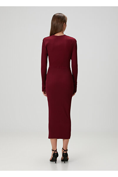 Self Portrait Bordo Ribanalı Midi Abiye Elbise