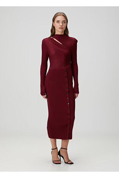 Self Portrait Bordo Ribanalı Midi Abiye Elbise