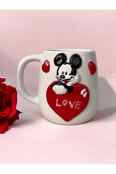 seda seramik Handmade Embossed Heart Mickey Coffee Mug 400 ml