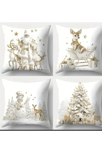 CN 4-Piece Set, Christmas Pillowcase, Reindeer Sleigh and Christmas Tree Pattern, 44.96cm X 44.96Cm,N