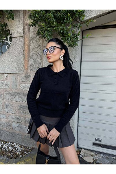 Pulli Collection Soft Textured Polo Neck Knit Sweater