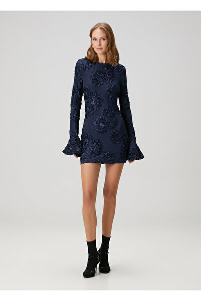 Rotate birger christensen Lacivert Çiçekli Mini Kokteyl Elbise