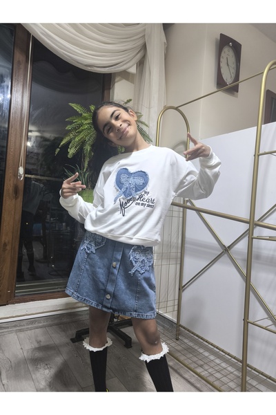 Şimo Butik Set fustă din denim pentru fetiță (Swea tricou + Fustă scurtă din ...