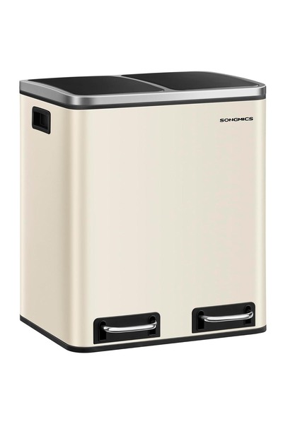 SONGMICS Double waste bin 41x32x47 cm, 2x15L, separate pedals, soft-close , beige and black